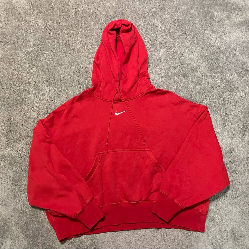 Nike Center Swoosh Sweatshirt Mens Medium Red Baggy Cotton Blend - Picture 1 of 16